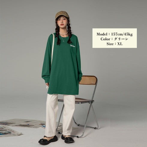 英字ロゴスウェット レディース 韓国 長袖Tシャツ カットソー プルオーバー ゆったり カジュアル おしゃれ ロング丈 着やせ オルチャン ルームウェア 99MYMY-004