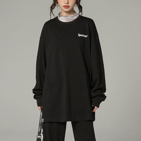 英字ロゴスウェット レディース 韓国 長袖Tシャツ カットソー プルオーバー ゆったり カジュアル おしゃれ ロング丈 着やせ オルチャン ルームウェア 99MYMY-004