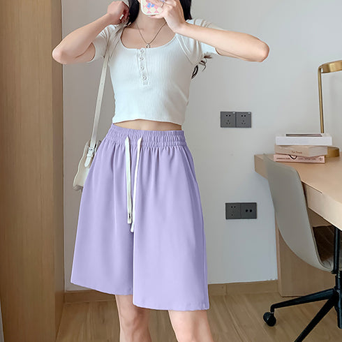 ワイドパンツ カラー短パン 韓国 9色 レディース ショートパンツ ハーフパンツ ウエストゴム Aライン おしゃれ カジュアル 着やせ ゆったり 部屋着 夏 99NDG-001