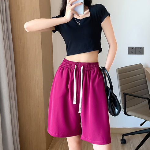 ワイドパンツ カラー短パン 韓国 9色 レディース ショートパンツ ハーフパンツ ウエストゴム Aライン おしゃれ カジュアル 着やせ ゆったり 部屋着 夏 99NDG-001