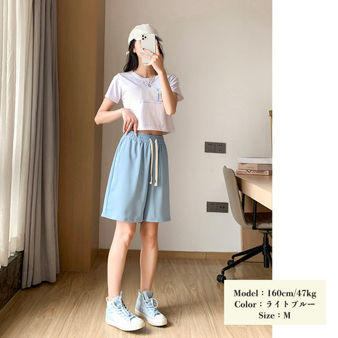 ワイドパンツ カラー短パン 韓国 9色 レディース ショートパンツ ハーフパンツ ウエストゴム Aライン おしゃれ カジュアル 着やせ ゆったり 部屋着 夏 99NDG-001