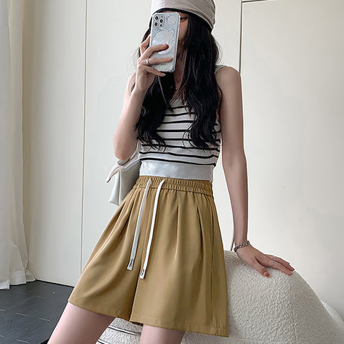 ワイドパンツ カラー短パン 韓国 9色 レディース ショートパンツ ハーフパンツ ウエストゴム Aライン おしゃれ カジュアル 着やせ ゆったり 部屋着 夏 99NDG-001