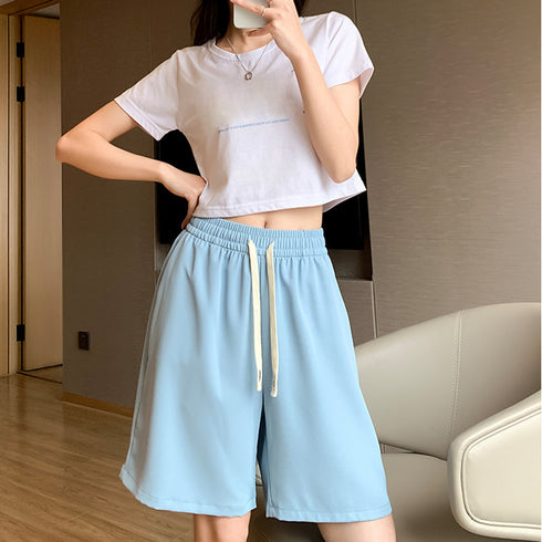 ワイドパンツ カラー短パン 韓国 9色 レディース ショートパンツ ハーフパンツ ウエストゴム Aライン おしゃれ カジュアル 着やせ ゆったり 部屋着 夏 99NDG-001