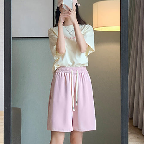 ワイドパンツ カラー短パン 韓国 9色 レディース ショートパンツ ハーフパンツ ウエストゴム Aライン おしゃれ カジュアル 着やせ ゆったり 部屋着 夏 99NDG-001