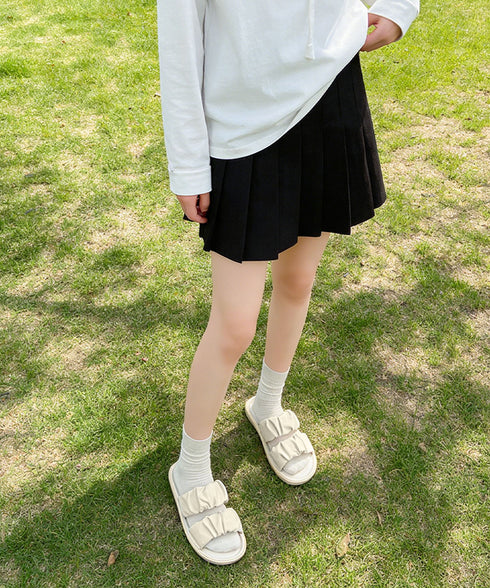 スリッパサンダル レディース ギャザー フラットシューズ かかとなし おしゃれ 履きやすい 疲れない カジュアル オルチャン 大人 可愛い 海旅行 99QGXY-001