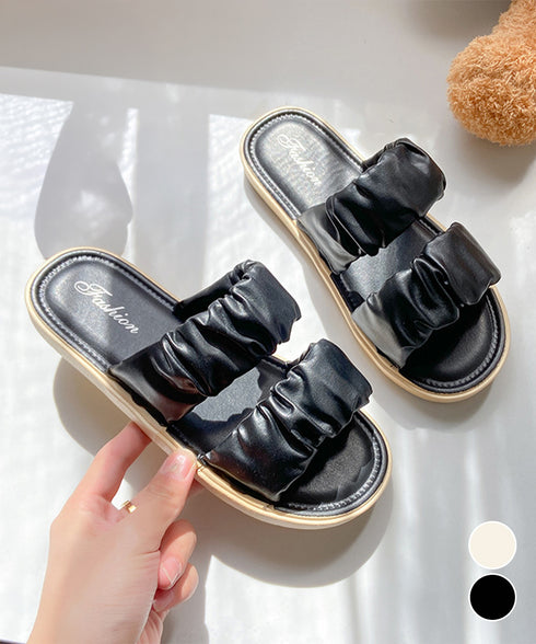 スリッパサンダル レディース ギャザー フラットシューズ かかとなし おしゃれ 履きやすい 疲れない カジュアル オルチャン 大人 可愛い 海旅行 99QGXY-001