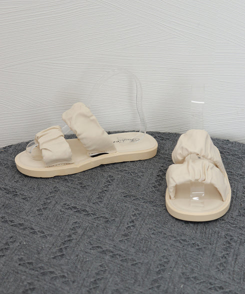 スリッパサンダル レディース ギャザー フラットシューズ かかとなし おしゃれ 履きやすい 疲れない カジュアル オルチャン 大人 可愛い 海旅行 99QGXY-001