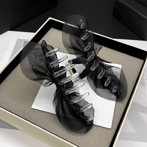 バンスクリップ 髪飾り オーガンジー 黒 レディース ヘアクリップ ヘアアクセサリー 大人 まとめ髪 お洒落 オフィス雑貨 結婚式 演奏会 可愛い 女子会 髪留め 99QNSP-008