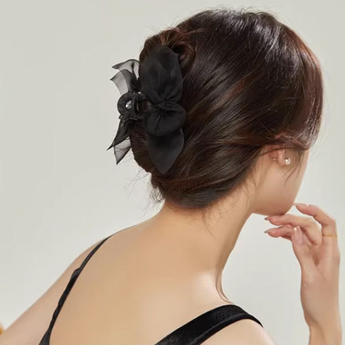 バンスクリップ 髪飾り オーガンジー 黒 レディース ヘアクリップ ヘアアクセサリー 大人 まとめ髪 お洒落 オフィス雑貨 結婚式 演奏会 可愛い 女子会 髪留め 99QNSP-008