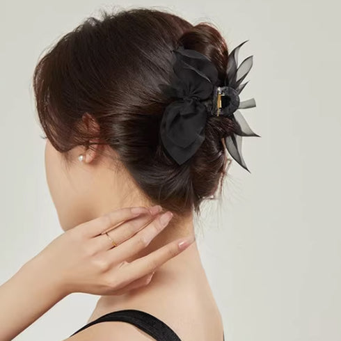 バンスクリップ 髪飾り オーガンジー 黒 レディース ヘアクリップ ヘアアクセサリー 大人 まとめ髪 お洒落 オフィス雑貨 結婚式 演奏会 可愛い 女子会 髪留め 99QNSP-008