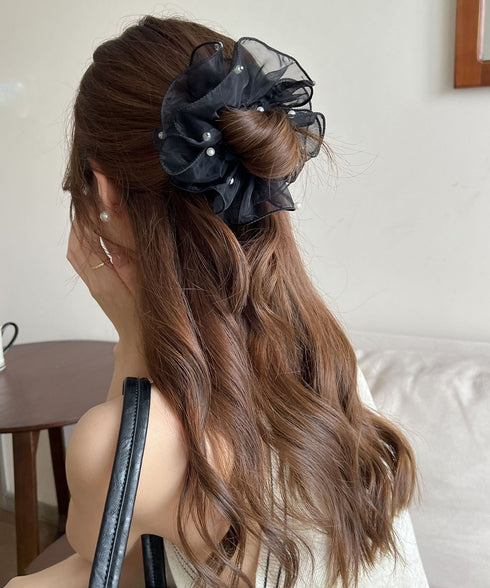 透け感シュシュ パール 韓国風 ヘアゴム レディース ヘアアレンジ おしゃれ オルチャン 大人 可愛い 女子会 卒業式 入学式 結婚式 発表会 フェミニン 雑貨 99QNSP-012