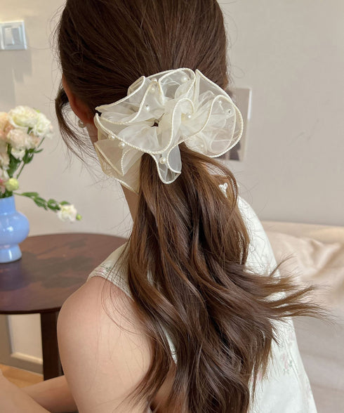 透け感シュシュ パール 韓国風 ヘアゴム レディース ヘアアレンジ おしゃれ オルチャン 大人 可愛い 女子会 卒業式 入学式 結婚式 発表会 フェミニン 雑貨 99QNSP-012