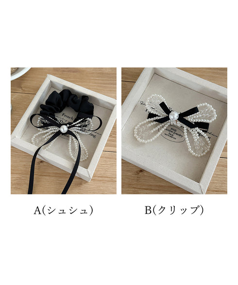 シュシュ クリップ パール 蝶結び レディース ヘアアクセサリー ヘアアレンジ 髪留め オルチャン おしゃれ 大人 可愛い プレゼント 女子会 パーティー 99QNSP-014