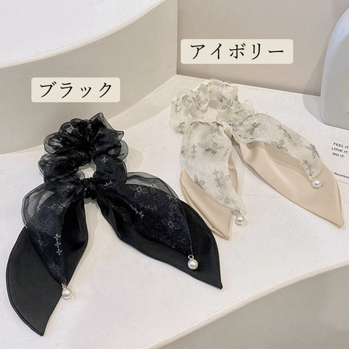 リボンヘアゴム シュシュ レディース おしゃれ ヘアアレンジ パール オフィス 可愛い まとめ髪 エレガント 小物 大人っぽい 髪留め 髪飾り 発表会 99RBSP-001