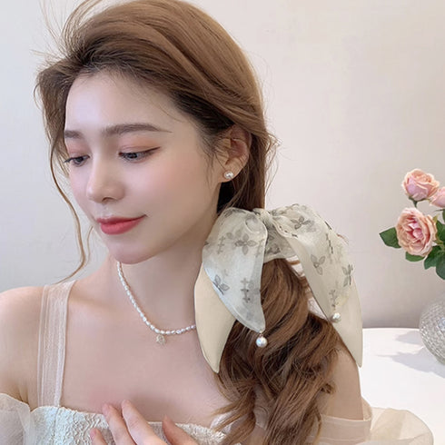 リボンヘアゴム シュシュ レディース おしゃれ ヘアアレンジ パール オフィス 可愛い まとめ髪 エレガント 小物 大人っぽい 髪留め 髪飾り 発表会 99RBSP-001