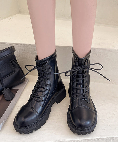 ショートブーツ レースアップ レディース 厚底ブーツ 韓国 バックファスナー 靴 ワークブーツ 秋冬 ローヒール 美脚 歩きやすい 通勤 通学 履きやすいくつ 99RCSM-001