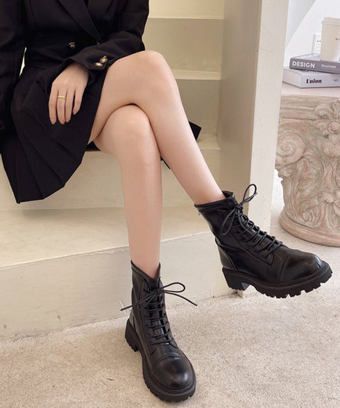 ショートブーツ レースアップ レディース 厚底ブーツ 韓国 バックファスナー 靴 ワークブーツ 秋冬 ローヒール 美脚 歩きやすい 通勤 通学 履きやすいくつ 99RCSM-001