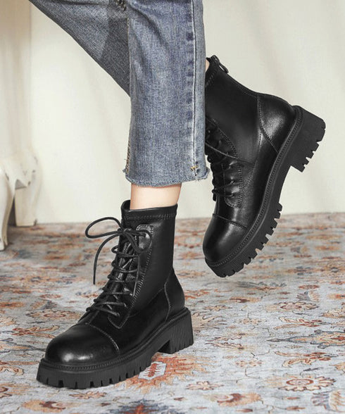 ショートブーツ レースアップ レディース 厚底ブーツ 韓国 バックファスナー 靴 ワークブーツ 秋冬 ローヒール 美脚 歩きやすい 通勤 通学 履きやすいくつ 99RCSM-001