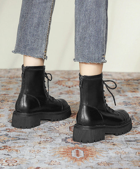 ショートブーツ レースアップ レディース 厚底ブーツ 韓国 バックファスナー 靴 ワークブーツ 秋冬 ローヒール 美脚 歩きやすい 通勤 通学 履きやすいくつ 99RCSM-001
