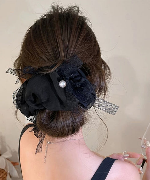 シュシュ レース蝶結び フェイクパール レディース まとめ髪 人気ヘアアレンジ 大人可愛い 髪飾り 髪留め オルチャン おしゃれ カジュアル プレゼント 99RMSP-002