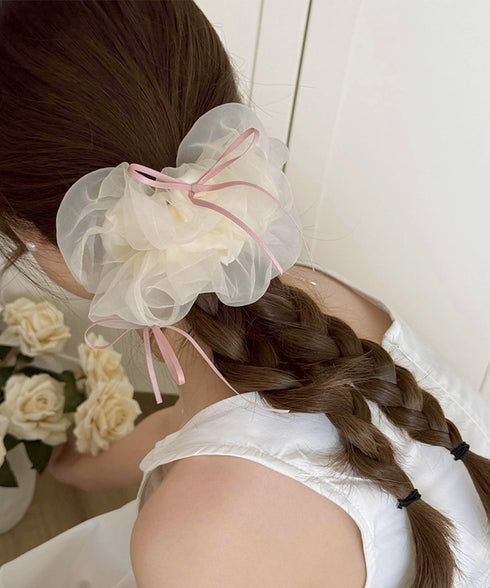 透け感ヘアゴム シュシュ 蝶結び 韓国風 レディース ヘアアレンジ 髪飾り リボン お団子 フェミニン オルチャン 大人 可愛い おしゃれ 女子会 パーティー 99SKSP-001