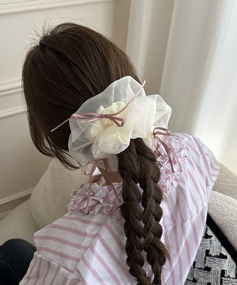 透け感ヘアゴム シュシュ 蝶結び 韓国風 レディース ヘアアレンジ 髪飾り リボン お団子 フェミニン オルチャン 大人 可愛い おしゃれ 女子会 パーティー 99SKSP-001