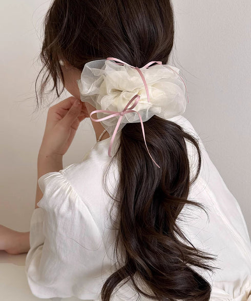 透け感ヘアゴム シュシュ 蝶結び 韓国風 レディース ヘアアレンジ 髪飾り リボン お団子 フェミニン オルチャン 大人 可愛い おしゃれ 女子会 パーティー 99SKSP-001