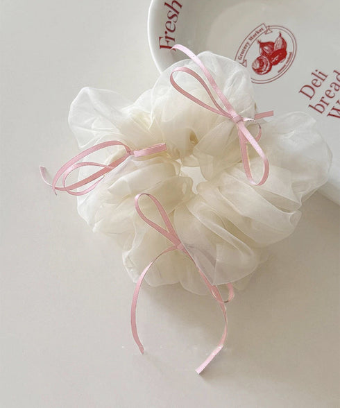 透け感ヘアゴム シュシュ 蝶結び 韓国風 レディース ヘアアレンジ 髪飾り リボン お団子 フェミニン オルチャン 大人 可愛い おしゃれ 女子会 パーティー 99SKSP-001