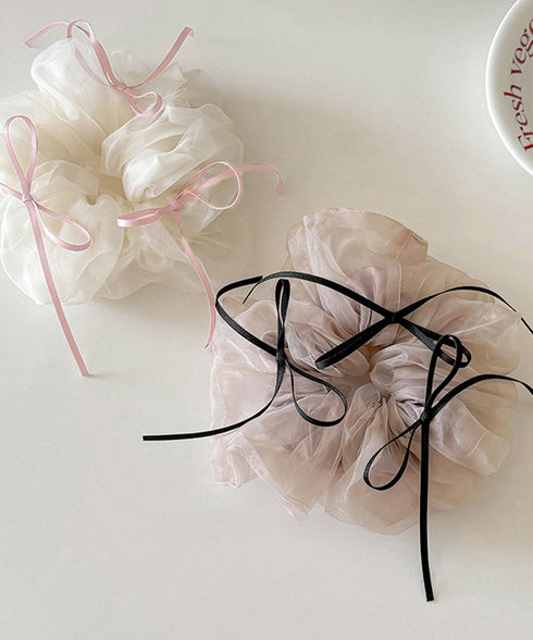 透け感ヘアゴム シュシュ 蝶結び 韓国風 レディース ヘアアレンジ 髪飾り リボン お団子 フェミニン オルチャン 大人 可愛い おしゃれ 女子会 パーティー 99SKSP-001