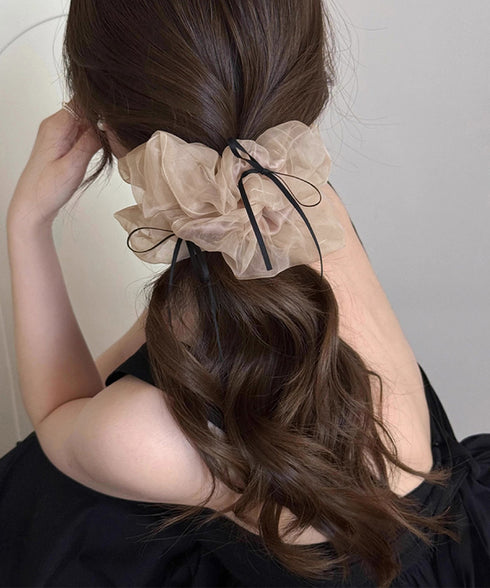 透け感ヘアゴム シュシュ 蝶結び 韓国風 レディース ヘアアレンジ 髪飾り リボン お団子 フェミニン オルチャン 大人 可愛い おしゃれ 女子会 パーティー 99SKSP-001