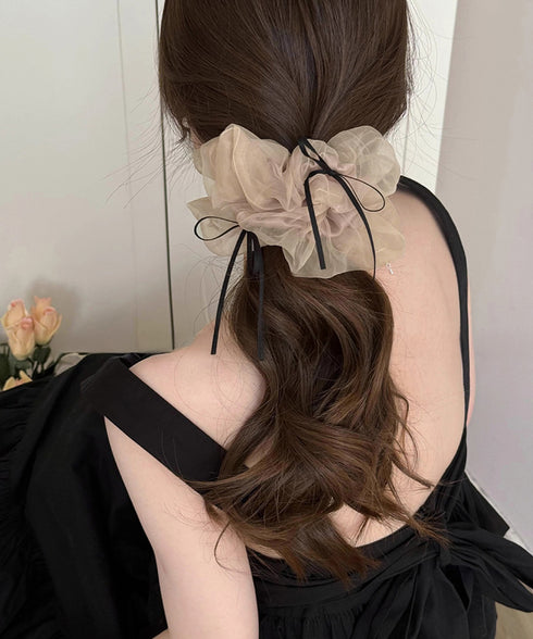 透け感ヘアゴム シュシュ 蝶結び 韓国風 レディース ヘアアレンジ 髪飾り リボン お団子 フェミニン オルチャン 大人 可愛い おしゃれ 女子会 パーティー 99SKSP-001
