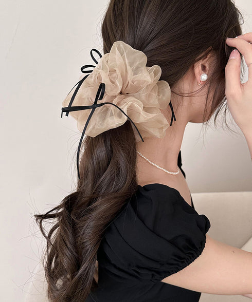 透け感ヘアゴム シュシュ 蝶結び 韓国風 レディース ヘアアレンジ 髪飾り リボン お団子 フェミニン オルチャン 大人 可愛い おしゃれ 女子会 パーティー 99SKSP-001