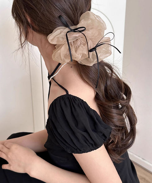 透け感ヘアゴム シュシュ 蝶結び 韓国風 レディース ヘアアレンジ 髪飾り リボン お団子 フェミニン オルチャン 大人 可愛い おしゃれ 女子会 パーティー 99SKSP-001