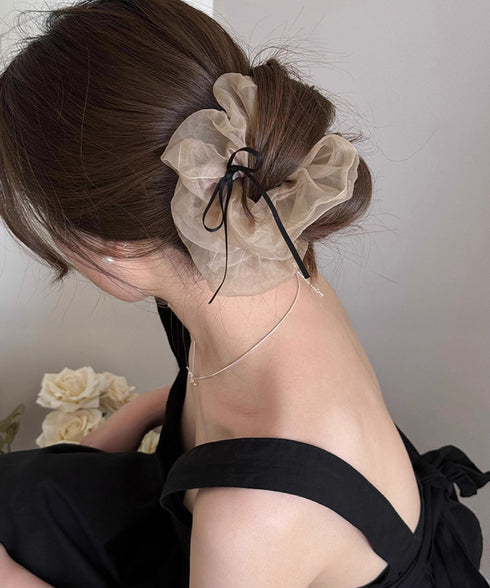 透け感ヘアゴム シュシュ 蝶結び 韓国風 レディース ヘアアレンジ 髪飾り リボン お団子 フェミニン オルチャン 大人 可愛い おしゃれ 女子会 パーティー 99SKSP-001