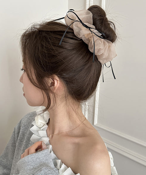 透け感ヘアゴム シュシュ 蝶結び 韓国風 レディース ヘアアレンジ 髪飾り リボン お団子 フェミニン オルチャン 大人 可愛い おしゃれ 女子会 パーティー 99SKSP-001