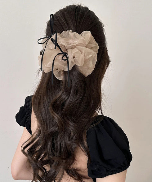 透け感ヘアゴム シュシュ 蝶結び 韓国風 レディース ヘアアレンジ 髪飾り リボン お団子 フェミニン オルチャン 大人 可愛い おしゃれ 女子会 パーティー 99SKSP-001