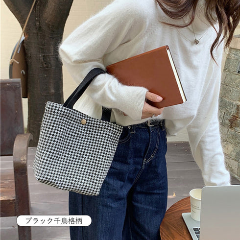 ミニトートバッグ レディース 11色 韓国 ハンドバッグ サブバッグ チェック柄 千鳥格柄 可愛い オシャレ シンプル 手提げ 収納バッグ お散歩バッグ 人気 99SUBB-016
