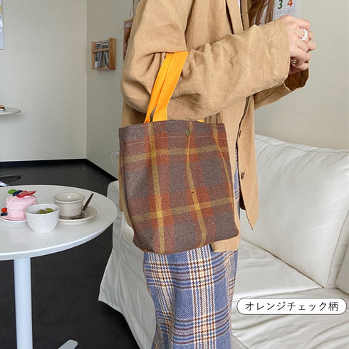 ミニトートバッグ レディース 11色 韓国 ハンドバッグ サブバッグ チェック柄 千鳥格柄 可愛い オシャレ シンプル 手提げ 収納バッグ お散歩バッグ 人気 99SUBB-016