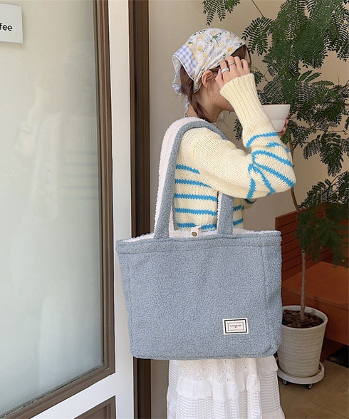 トートバッグ 両面 もこもこ 大容量 レディース 軽量手提げバッグ マザーズバッグ 柔らかい 英字ロゴ a4対応 可愛い カジュアル 大人 女子 おしゃれ 99SUBB-023