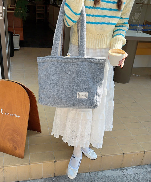 トートバッグ 両面 もこもこ 大容量 レディース 軽量手提げバッグ マザーズバッグ 柔らかい 英字ロゴ a4対応 可愛い カジュアル 大人 女子 おしゃれ 99SUBB-023