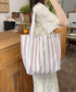 トートバッグ 綿麻 ストライプ柄 韓国風 レディース 肩掛けバッグ 軽量バッグ 大きめ a4収納 大容量 カジュアル 大人 可愛い 通勤通学 韓国ファッション 99SUBB-024