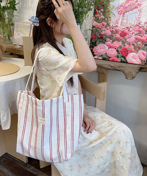 トートバッグ 綿麻 ストライプ柄 韓国風 レディース 肩掛けバッグ 軽量バッグ 大きめ a4収納 大容量 カジュアル 大人 可愛い 通勤通学 韓国ファッション 99SUBB-024