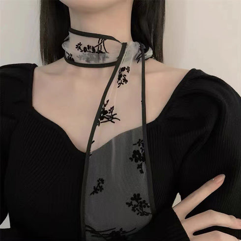 レースヘアバンド スカーフ リボン 韓国 ヘアアクセサリー ネックスカーフ バッグスカーフ 髪飾り髪留め 可愛い 柄スカーフ トレンド おしゃれ 万能アイテム 99SXDZ-002