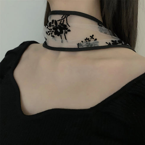 レースヘアバンド スカーフ リボン 韓国 ヘアアクセサリー ネックスカーフ バッグスカーフ 髪飾り髪留め 可愛い 柄スカーフ トレンド おしゃれ 万能アイテム 99SXDZ-002