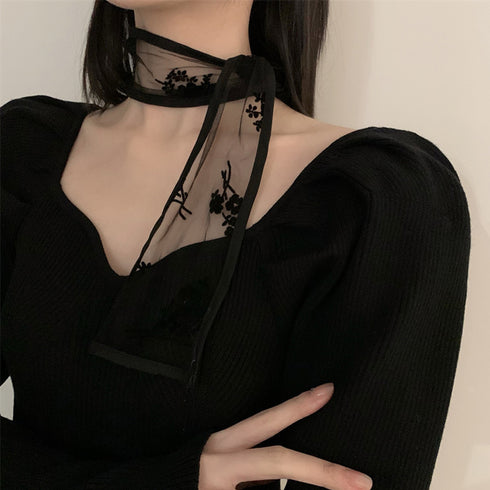 レースヘアバンド スカーフ リボン 韓国 ヘアアクセサリー ネックスカーフ バッグスカーフ 髪飾り髪留め 可愛い 柄スカーフ トレンド おしゃれ 万能アイテム 99SXDZ-002