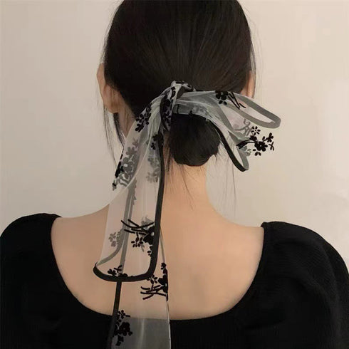 レースヘアバンド スカーフ リボン 韓国 ヘアアクセサリー ネックスカーフ バッグスカーフ 髪飾り髪留め 可愛い 柄スカーフ トレンド おしゃれ 万能アイテム 99SXDZ-002