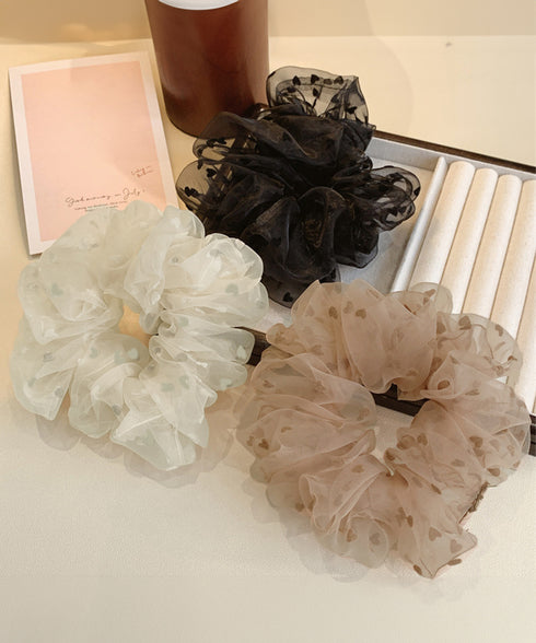 シュシュ オーガンジー ボリューム 3色 レディース 韓国 ヘアゴム ハート柄ヘアアレンジ 髪留め 髪飾り オルチャン おしゃれ 上品 大人可愛い デート 発表会 99SXDZ-003