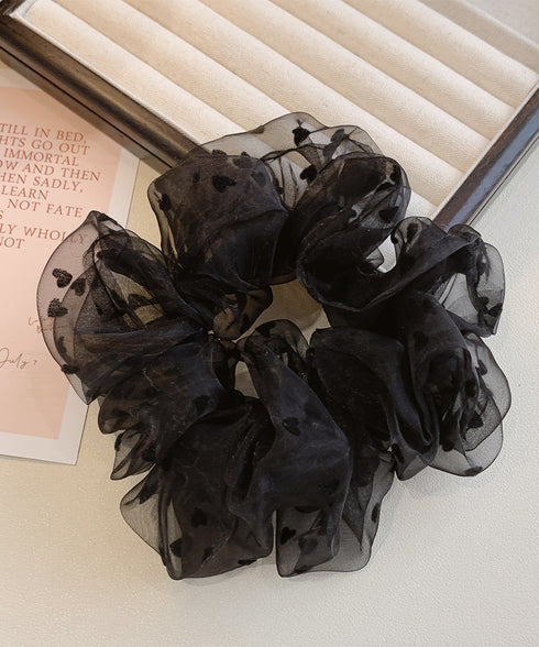 シュシュ オーガンジー ボリューム 3色 レディース 韓国 ヘアゴム ハート柄ヘアアレンジ 髪留め 髪飾り オルチャン おしゃれ 上品 大人可愛い デート 発表会 99SXDZ-003