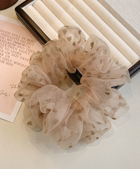 シュシュ オーガンジー ボリューム 3色 レディース 韓国 ヘアゴム ハート柄ヘアアレンジ 髪留め 髪飾り オルチャン おしゃれ 上品 大人可愛い デート 発表会 99SXDZ-003