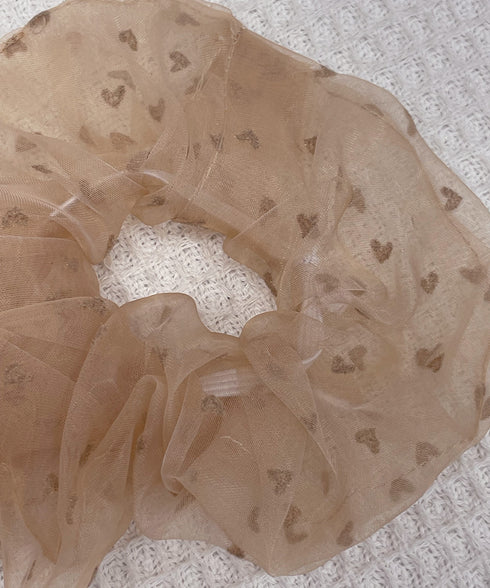 シュシュ オーガンジー ボリューム 3色 レディース 韓国 ヘアゴム ハート柄ヘアアレンジ 髪留め 髪飾り オルチャン おしゃれ 上品 大人可愛い デート 発表会 99SXDZ-003